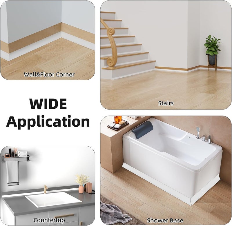 cuysfead 9.8' Flexible Quarter Round Molding, Peel and Stick Shoe Molding Baseboard,Selfadhesive Corner Trim for Wall Floor Edge, Bendable Rubber Trim for Stair,Countertop,Backsplash, Bathroom Bathtub (White) - Image 5